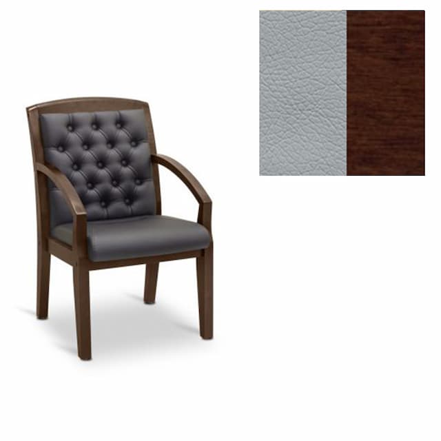 Кресло посетителя Юнитекс Граф+с утяжкой экокожа премиум светло-серая CN1132/дерево-орех гамильтон