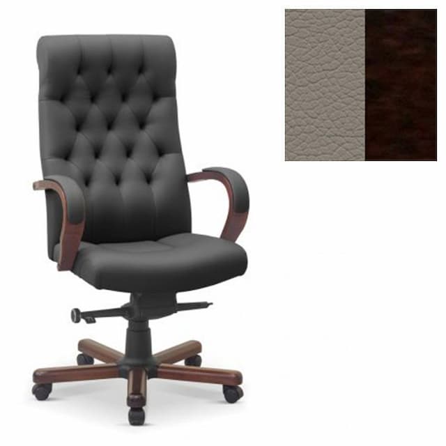 Кресло руководителя Юнитекс Status натуральная кожа с компаньоном серая/дерево-венге