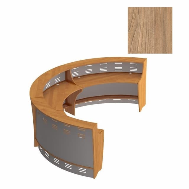 Стойка ресепшен Юнитекс ФОРМУЛА Вариант компоновки N 1 (Три модуля 60 градусов, изогнутых наружу) вяз светлый